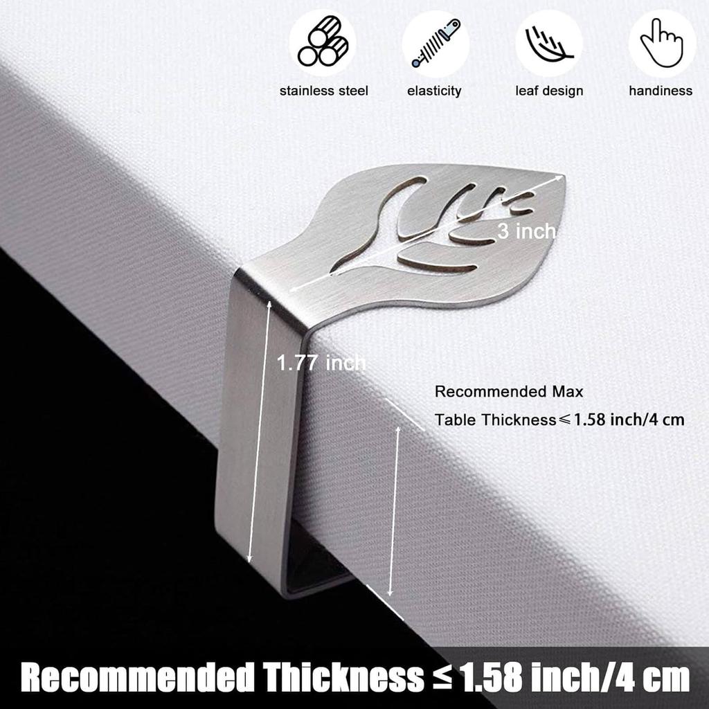 CUNGLIN Table Cloth Holder Clips 10 Pack, Leaf Shape Picnic Tablecloth Clip Outdoor Large Heavy Duty Stainless Steel Decorative Cover Clamp Pin For