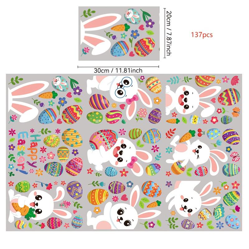 

137pcs-Easter Static Window Stickers, Rabbit Egg Double-sided Decorative Window Stickers, Holiday Window Decoration Stickers
