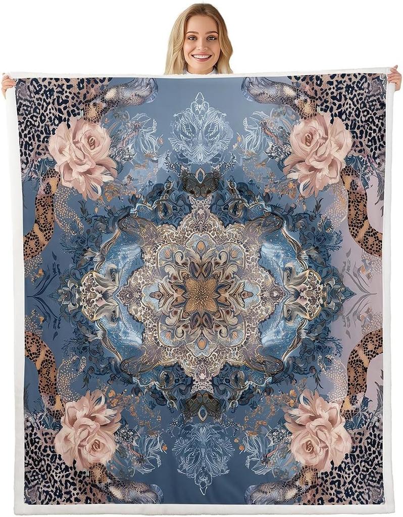 GUOYU Blanket Japanese Style Fleece Blanket Mount Fuji Warm Plush Sherpa Blanket Ocean Great Waves Art Fuzzy Plush Throw Black Golden Glitter