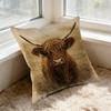 Square Decorative Pillow Beige Highland Cow Print For Living Room Bedroom Window Seat