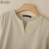 ZANZEA Women Casual V-Neck Solid Color Loose Short Sleeve Blouse