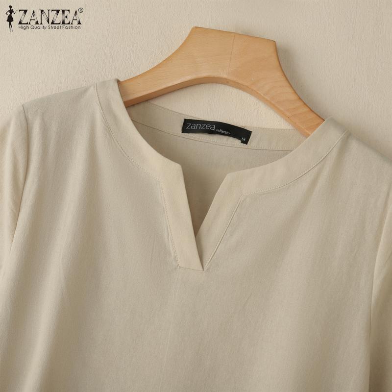 ZANZEA Women Casual V-Neck Solid Color Loose Short Sleeve Blouse
