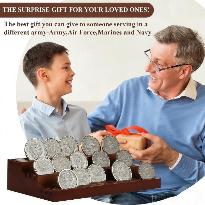Secure Wood Coin Collection Display Stand Trapezoid Multi Layer with Stable Base for Family Safe Environments