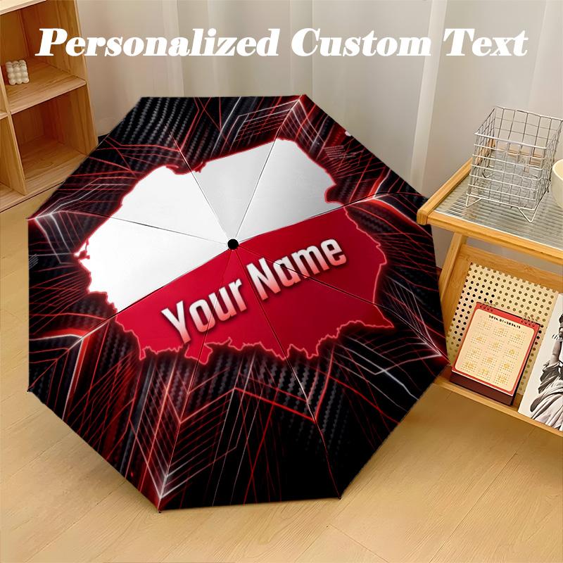 8 Rib Auto Folding Umbrella Poland Print Custom Name Text Portable Rain Gear