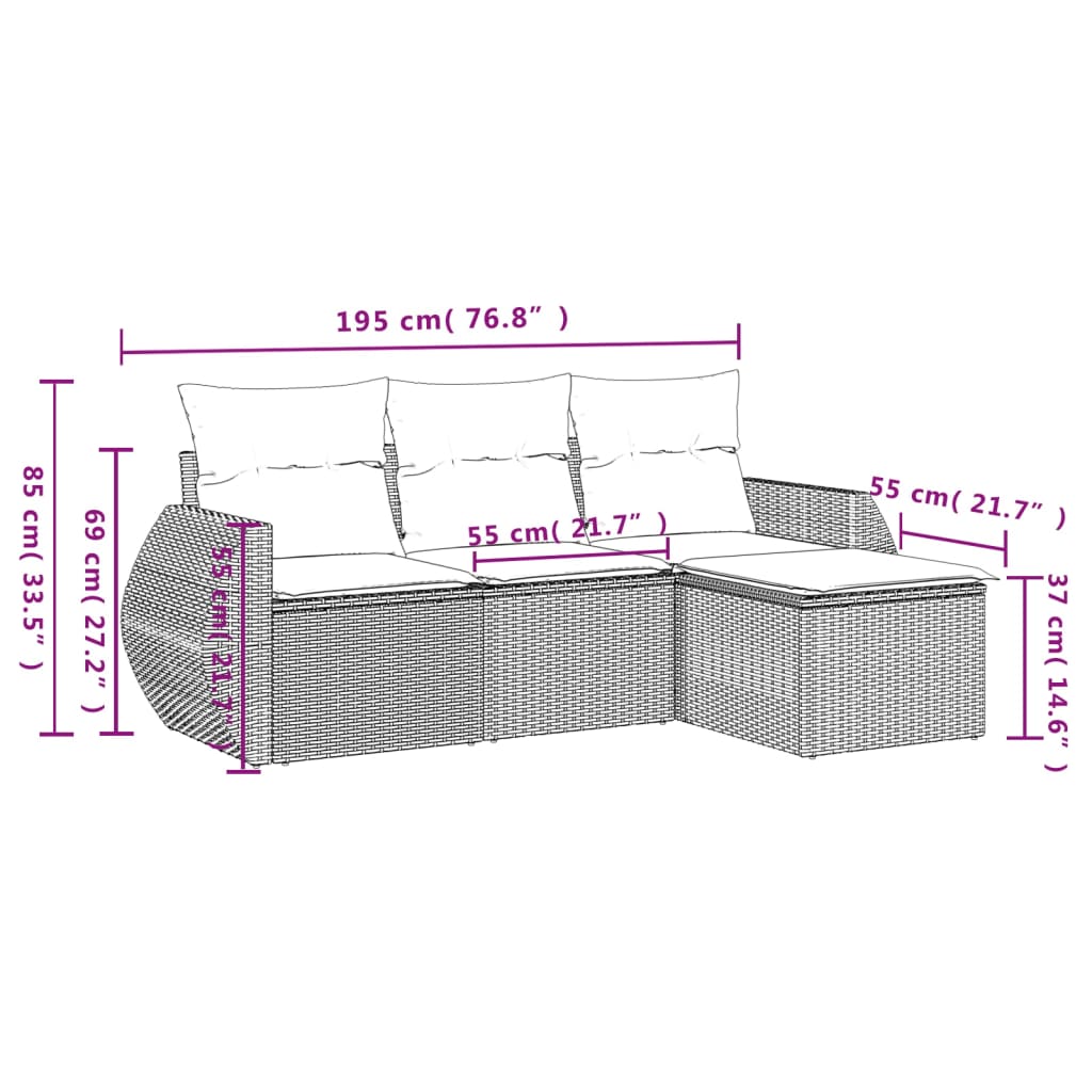 4 Piece Garden Sofa Set with Cushions Beige Poly Rattan