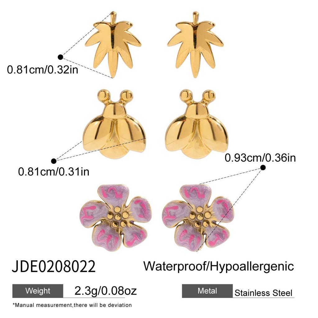 Sweet wind three-to-one card flower earrings, light luxury high-end insect 18K gold jewelry