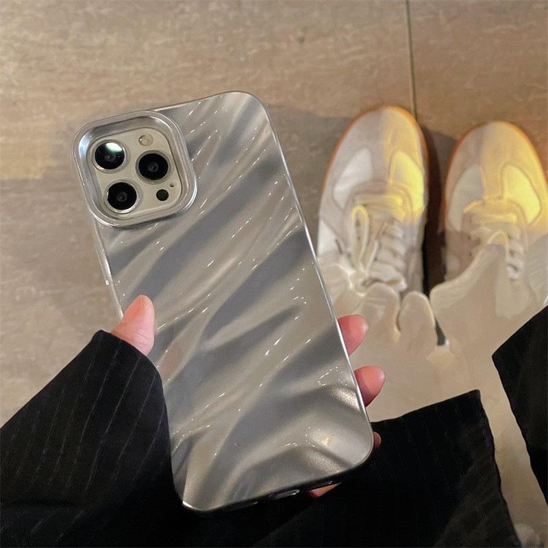 Luxuriöse 3D-Telefonhülle mit gewelltem Seidenmuster für iPhone 14 13 12 11 Pro Max X XR XS Max 7 8 14 Plus, einfarbig, glänzende Abdeckung