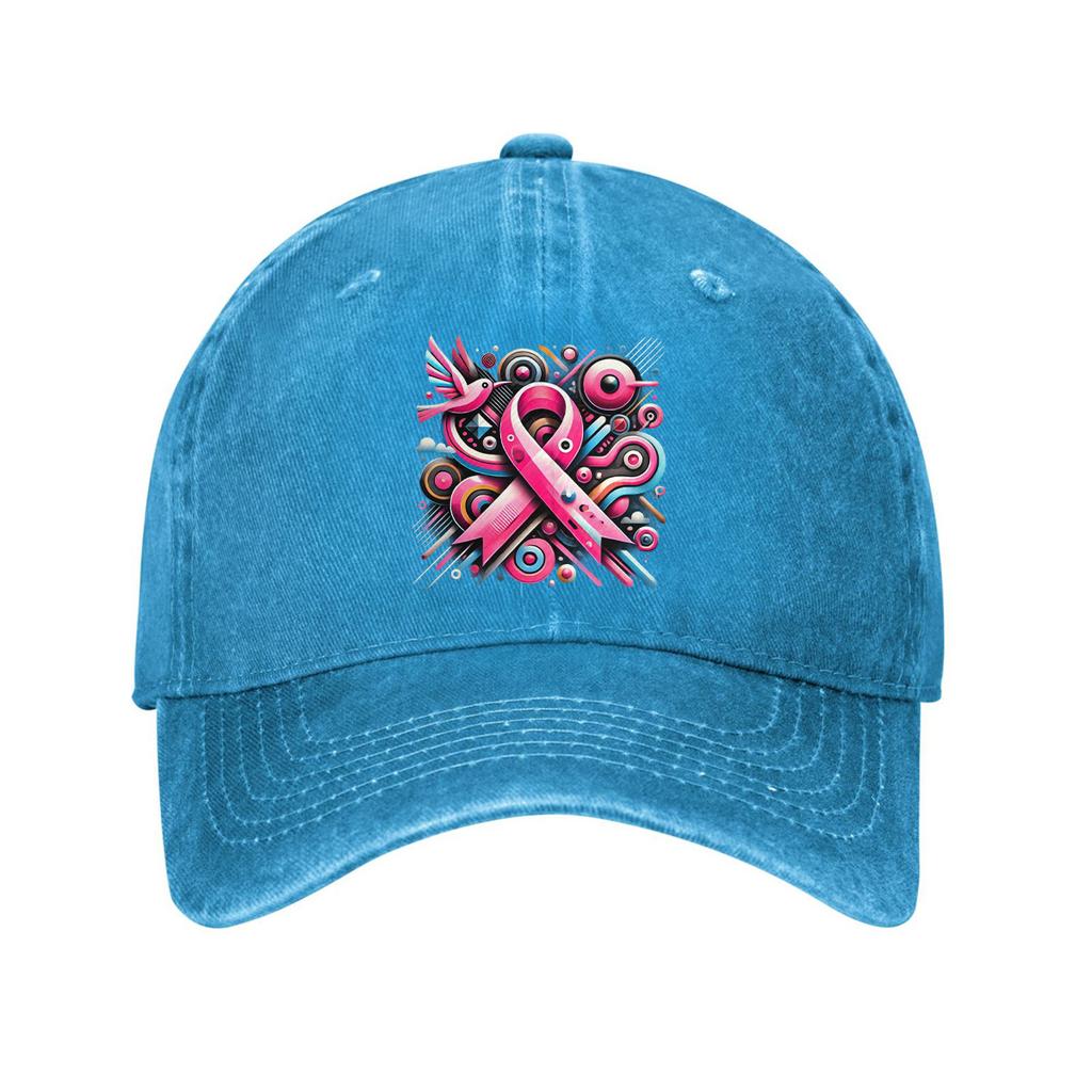 Pink Ribbon Breast Cancer Awareness Abstract Print Cotton Baseball Cap Adjustable Casual Dad Hat