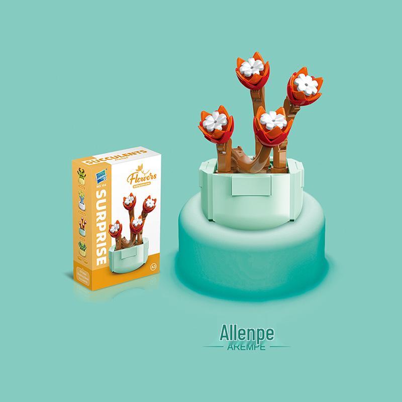 Kids' Educational Interlocking Building Blocks - Flower Potted Plant (Rose & Epiphyllum) Compatible with Top Building Block Models