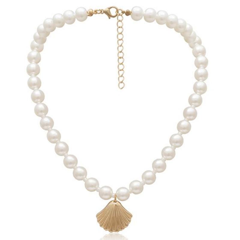 Damen Klassische Perlen Muschel Halskette Schöne Barock Perlenkette Jakobsmuschel Halskette