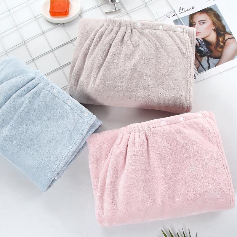 1Pcs Songyang Unisex Coral Fleece Button Bath Skirt,140×75cm(55.1×29.5inch),Super Absorbent Lint‑Free Skin‑Friendly Wearable Bath Towel for SPA Home