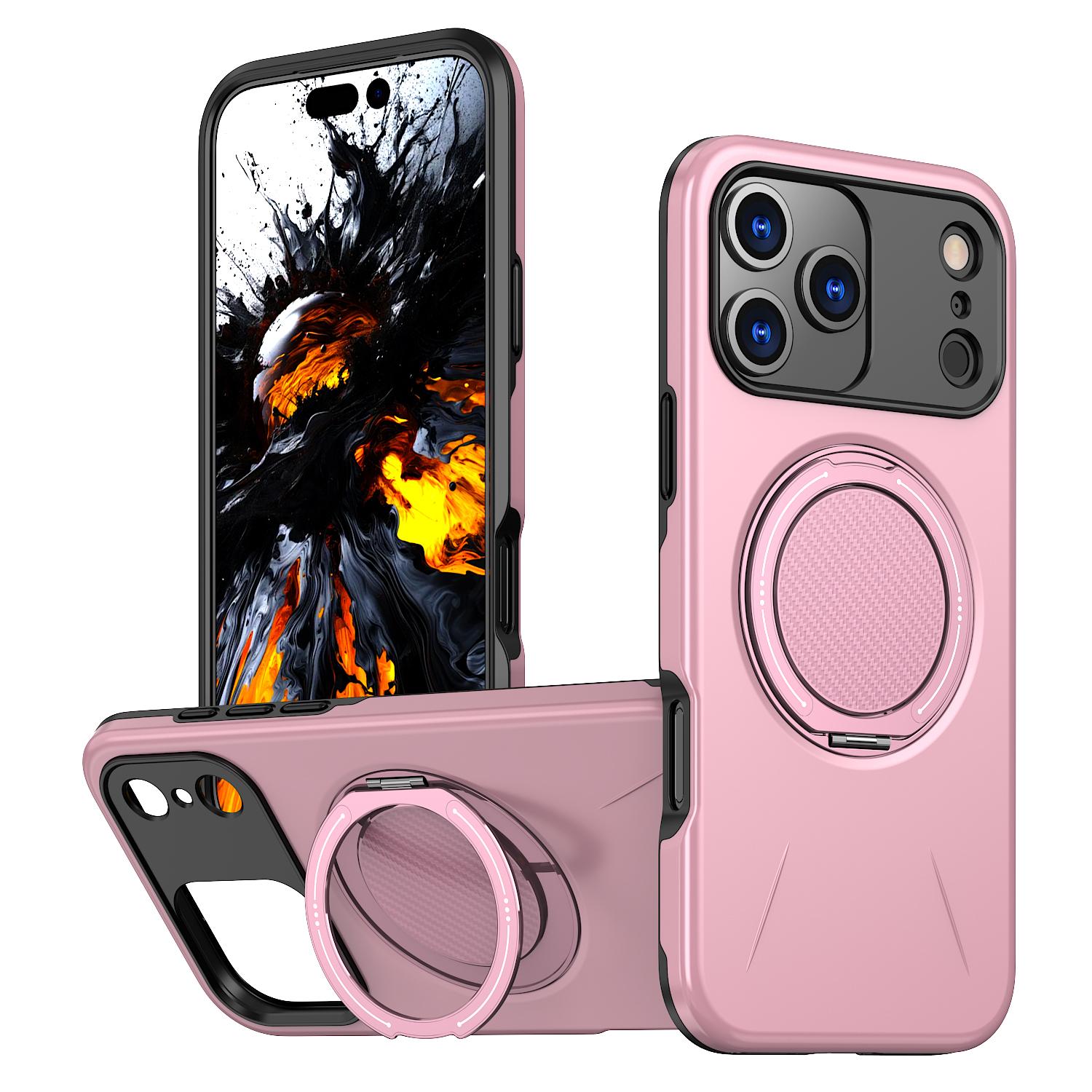 

For iPhone 17 Pro Magnetic Case Rotating Kickstand TPU+PC Phone Cover Pink