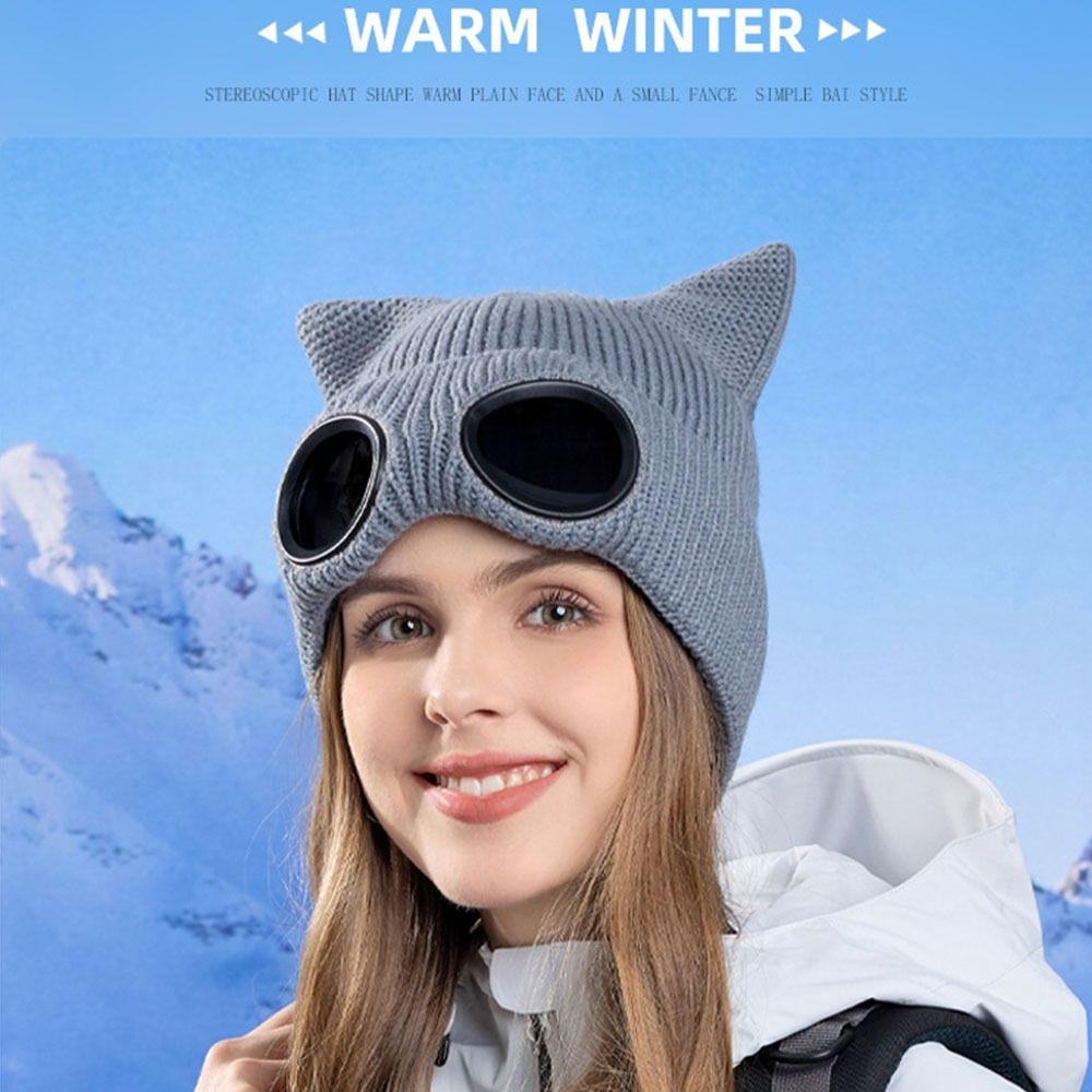 Wear-resistant Warm Ski Mask Hats Windproof Head Knitted Hat Fashion Winter Glasses Caps Outdoor