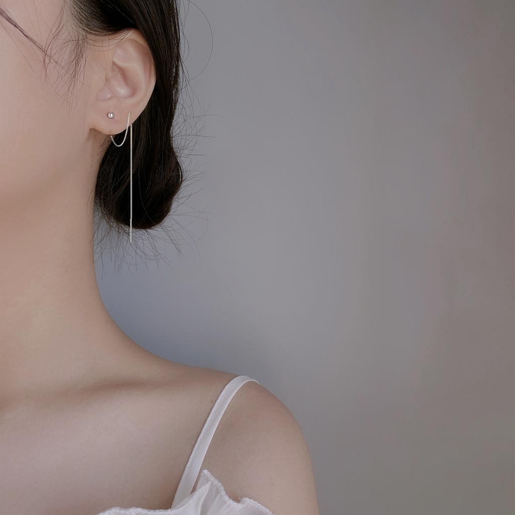 S925 Silver Smooth Sphere Long Drop Earrings Minimalist Chic Slimming Dangle Earrings For Women Elegant Jewelry