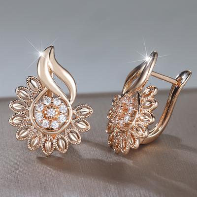 Luxury Fashion Zircon Sunflower Drop Earrings for Women Gold Color Flower Petals Earrings Jewelry Accessories