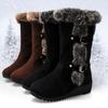 Women Snow Boots Slip-On Faux Fur Winter Shoes Mid-Calf Boots with Wedge Heel