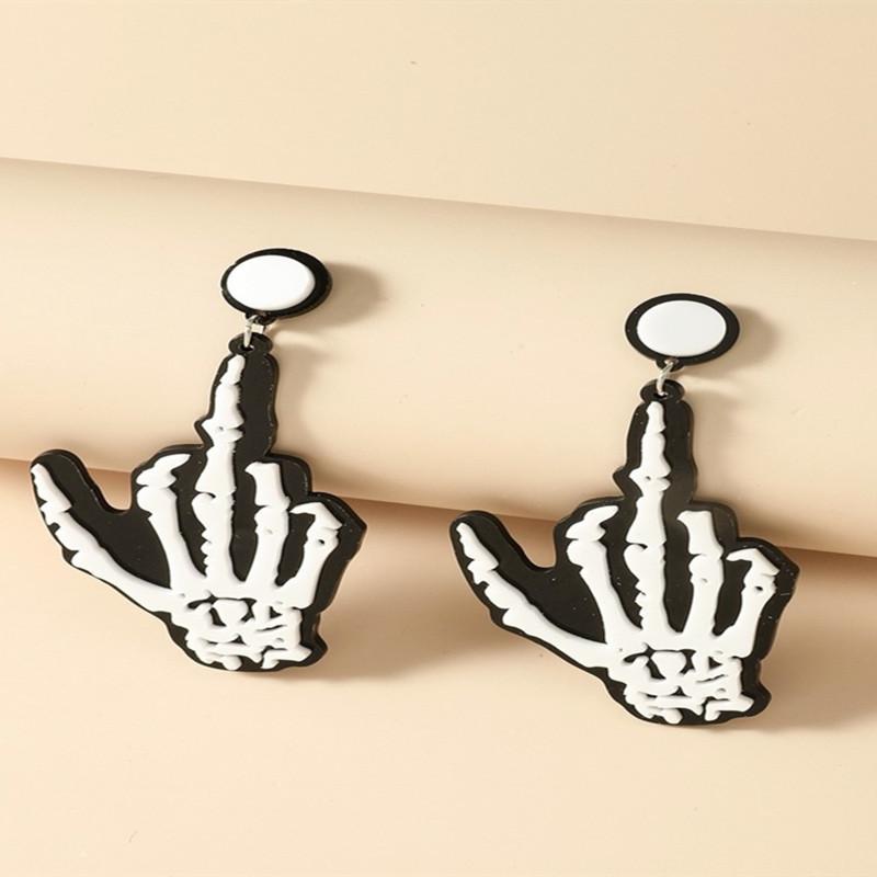 Halloween Women 'S Earrings Funny Cartoon Black Spider Black And White Ghost Skull Hand Pendant Earrings Ladies Cosplay Jewelry