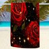 Glam Red Rose Glitter Beach Towel Romantic Floral Sparkle Print Quick Dry Sand Free Oversized Bath Towel for Summer Vacation