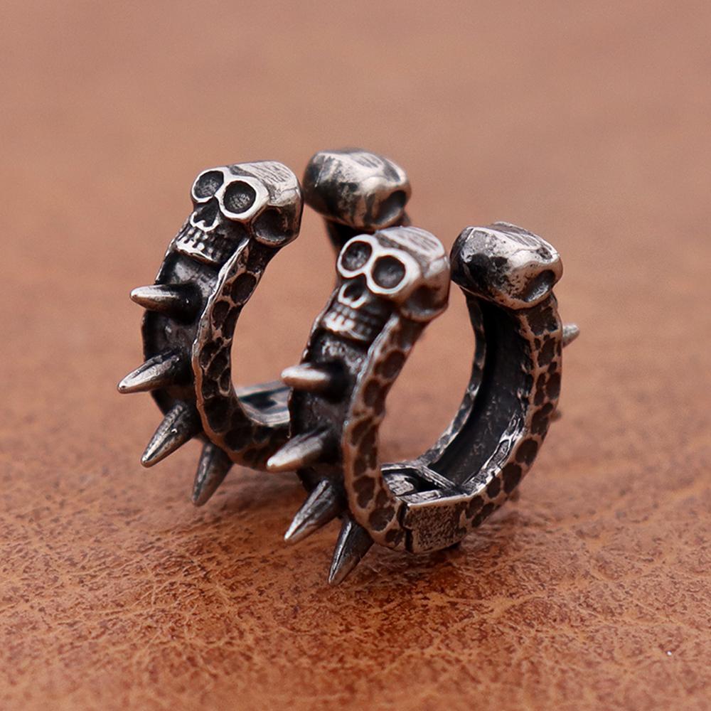 Stainless Steel Retro Black Skull Clip Earring Women Punk Hip Hop Hypoallergenic Earrings Fashion Charm Male Jewelry Accessories