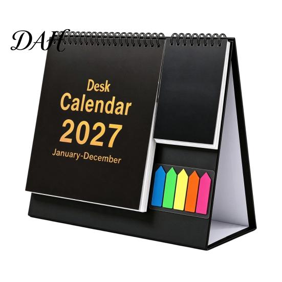 Monthly Schedule Organizer Desk Calendar 2027, Standing Flip Desktop with Sticker Portable Coil Bound Planner Notepad, Twin-Wire Binding 12