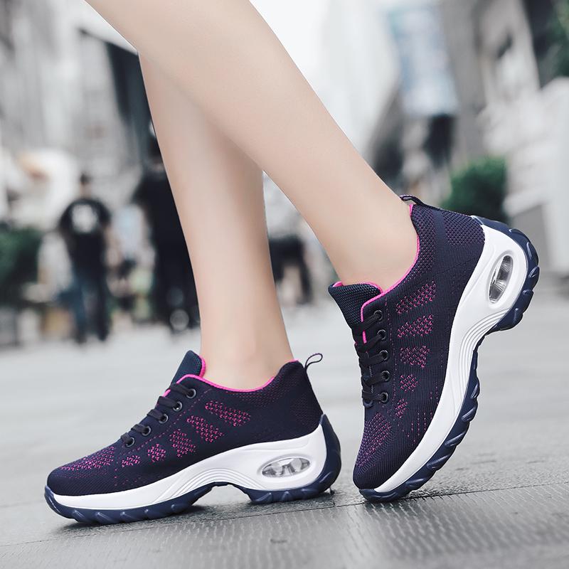Fashion Women Walking Trainers Fashion Fly Weaving Sneakers Breathe Comfort Nursing Shoes Casual Platform Air Cushioned Running Increase