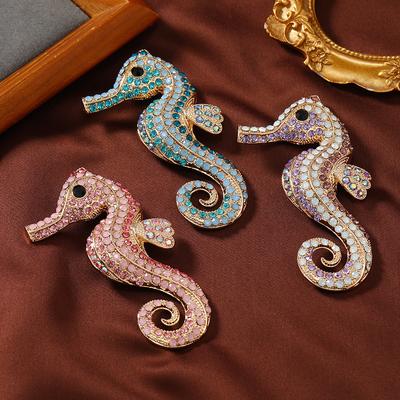 Femmes Hommes Exquis Broches Badges Classiques Hippocampe Cristal Élégant Vintage Dame Éblouissant Strass Animal Broche Boucles