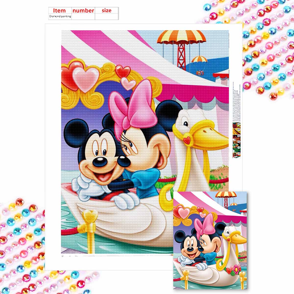 

Full Round Diamond Painting Minnie Mickey on The Duck Art Rhinestone Picture Mosaic DIY 5D Cross Stitch Embroidery Home Decoration Round 20x30cm