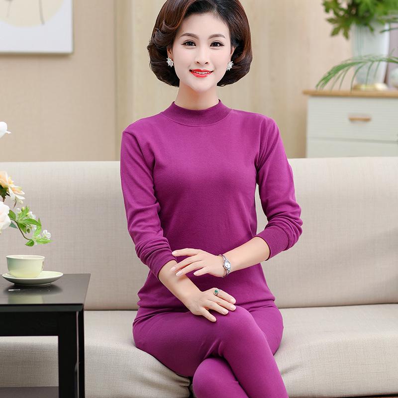 Women's Pure Cotton Thermal Underwear Set for Middle-Aged and Elderly - Thin, Large Size Autumn Attire