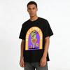 Cute Guitar Playing Frog Print T-Shirt, Casual Loose Top with Mushroom Snail Pattern for Men and Women Pure cotton T-shirt