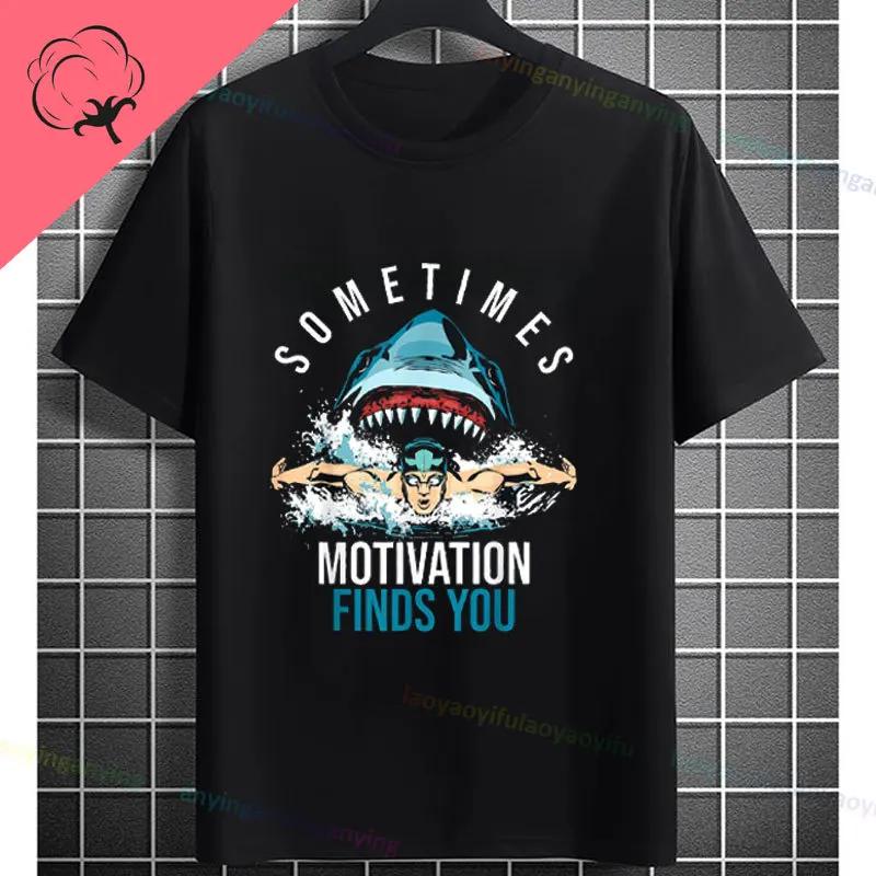Unisexs Casual Swimmer Graphic Tshirt Black With Dynamic White Swimming Silhouette Design Shortsleeve Crewneck Pure Cotton Tee