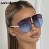 Oversized Pilot Shield Sunglasses Women  Luxury Brand Vintage Steampunk Metal Oval Sun Glasses Fashion Goggle Shades UV400