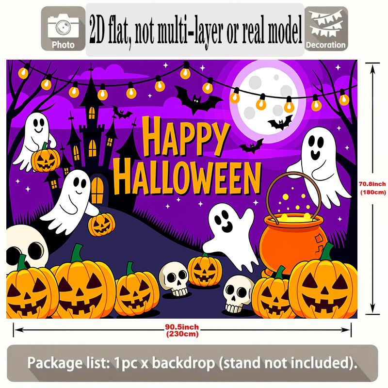Party Backdrop Halloween Flat Banners Backdrops Spooky Pumpkin Ghosts Pumpkins Hanging Photo Booth Decor Front Door Decor