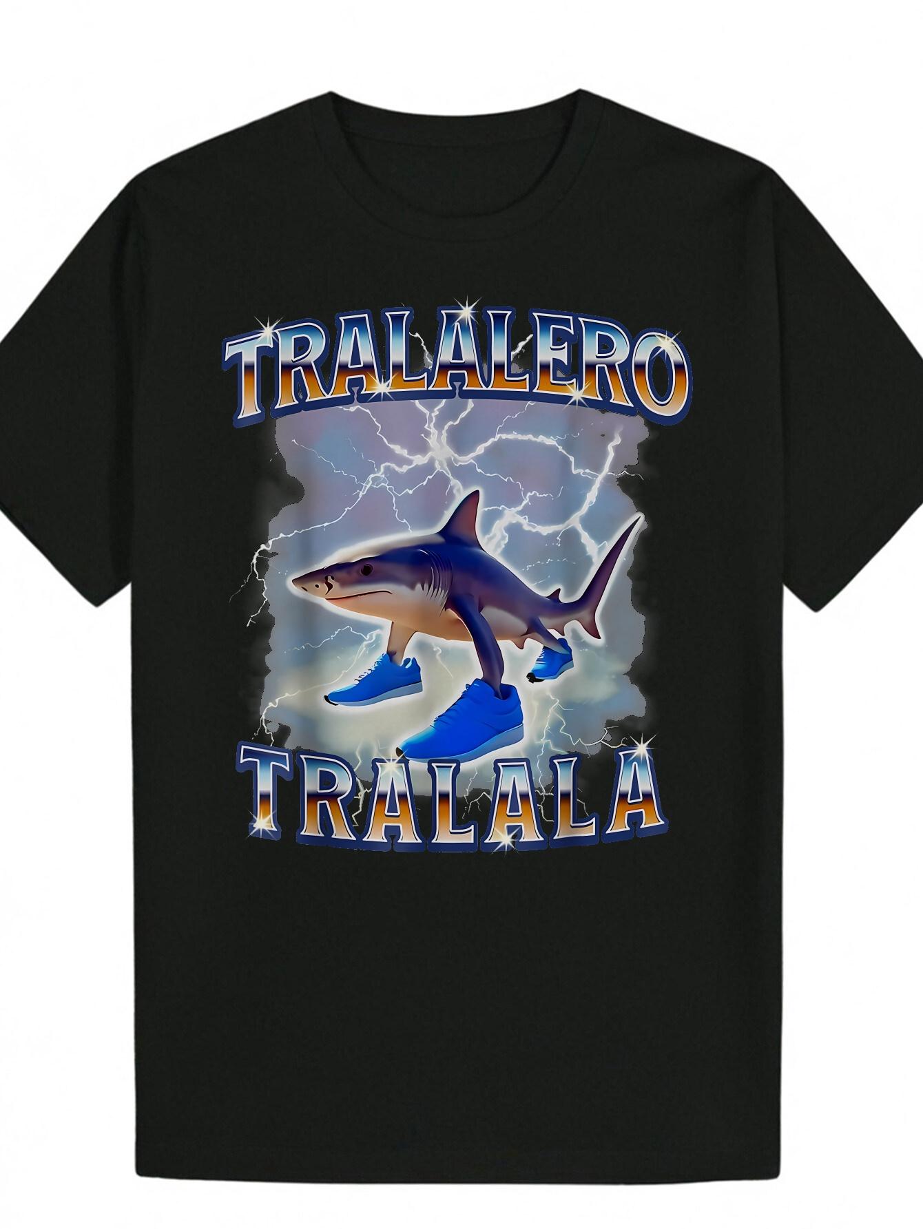 Crew Neck T-shirt - Vibrant Shark Graphic Print XXL