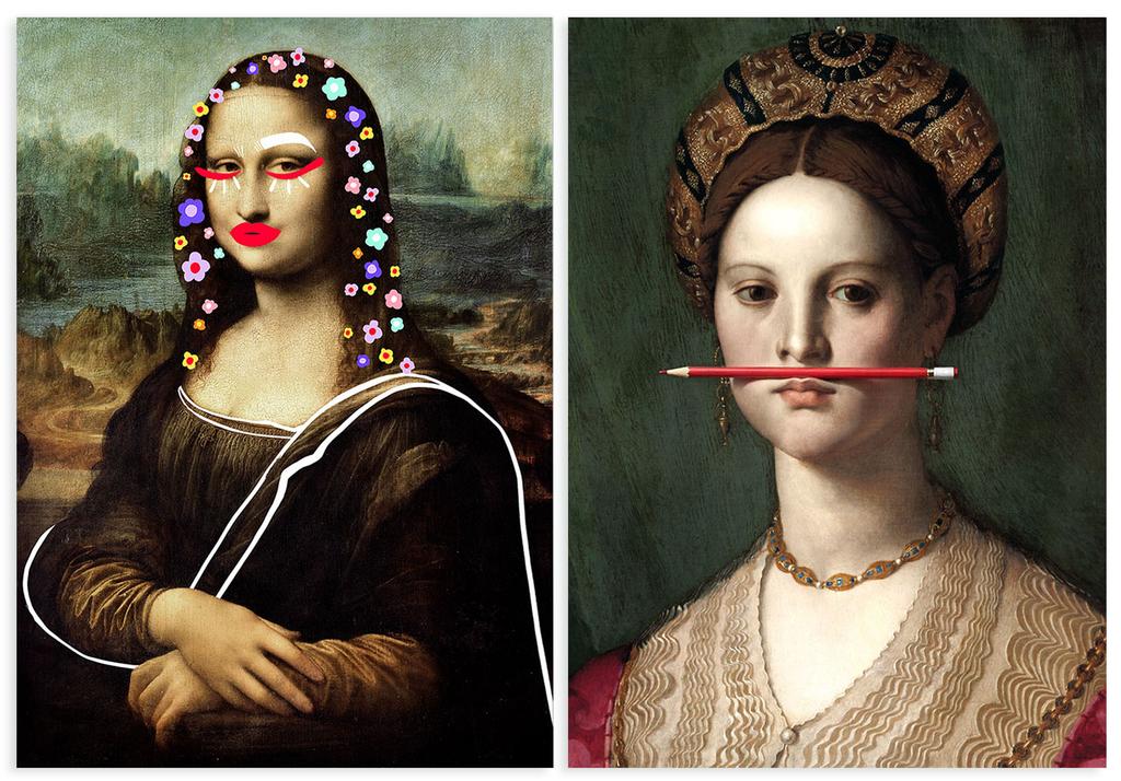 Zestaw dwóch plakatów mona lisa kwiaty