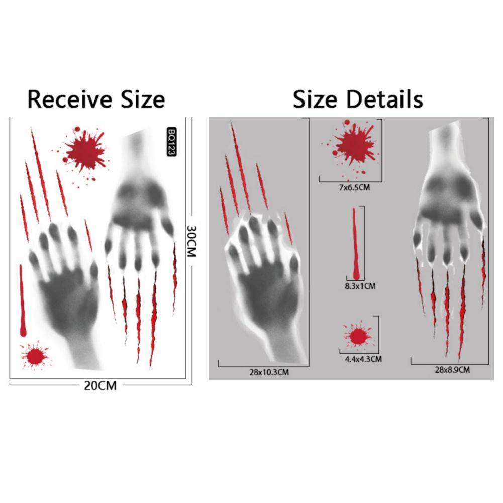 Halloween Decoration Bloody Handprint Window Stickers Scary Wall Decal Floor Clings Halloween Party Haunted House Horror Prop
