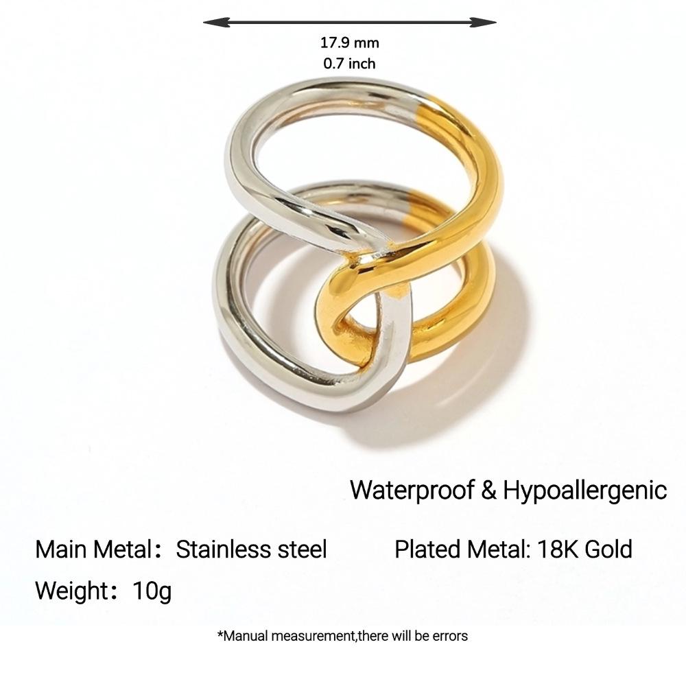 Yingtai Round Geometric Stainless Steel Titanium Ring, 18k Gold-Plated - Trendy Niche Women's Jewelry