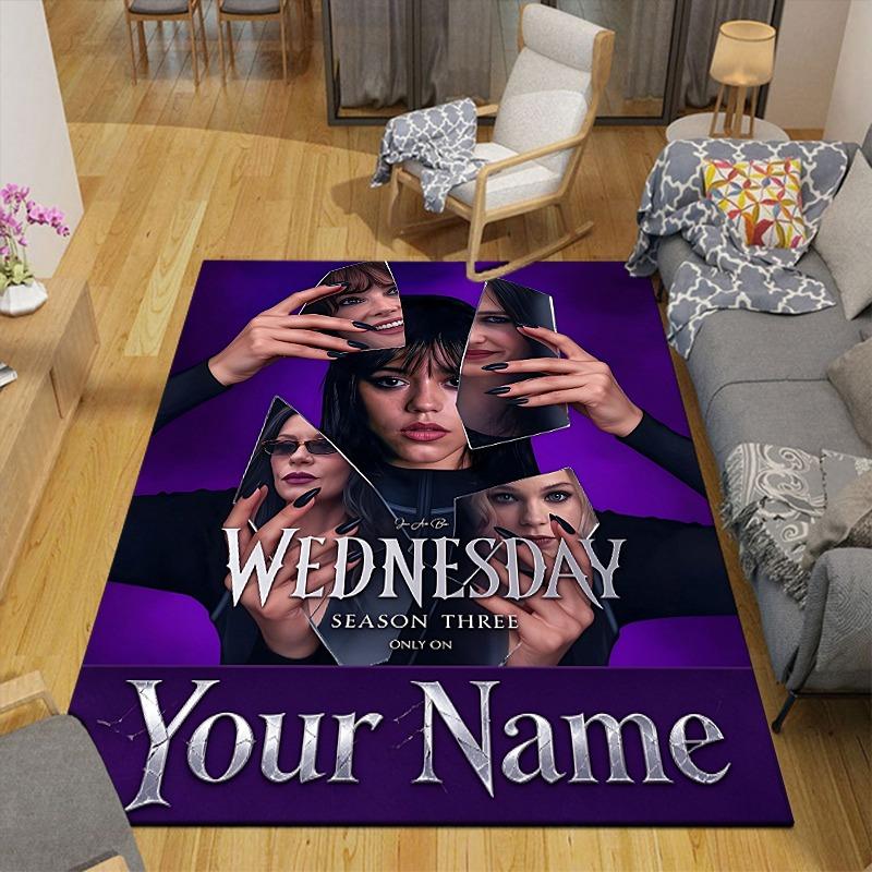 Custom 1Pc Wednesday'S Dark Mirror Reflections Flannel Personalized Rug Non Slip Floor Mat Soft Carpet for Living Bedroom Office Home Decor Gift