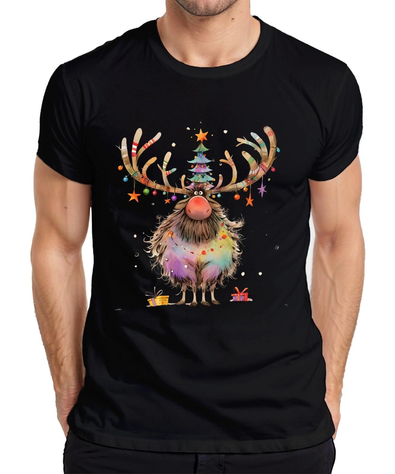 Lustiges Weihnachtsrentier Geweih Weihnachtsbaum Lichterkette Herren T-Shirt XXL