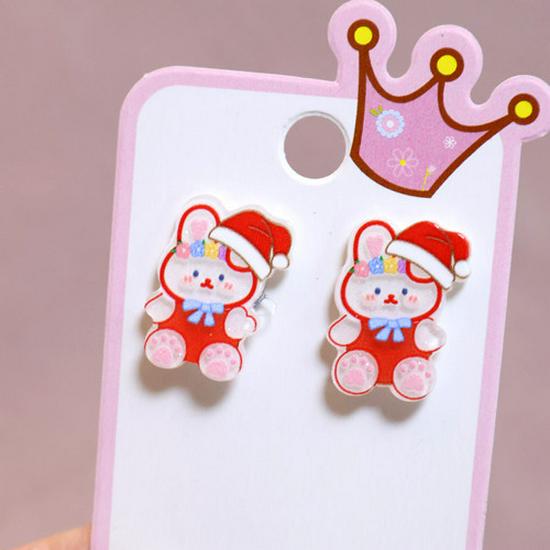 Cartoon Resin Glossy Children's Christmas Flower Ear Clips and Student Earrings