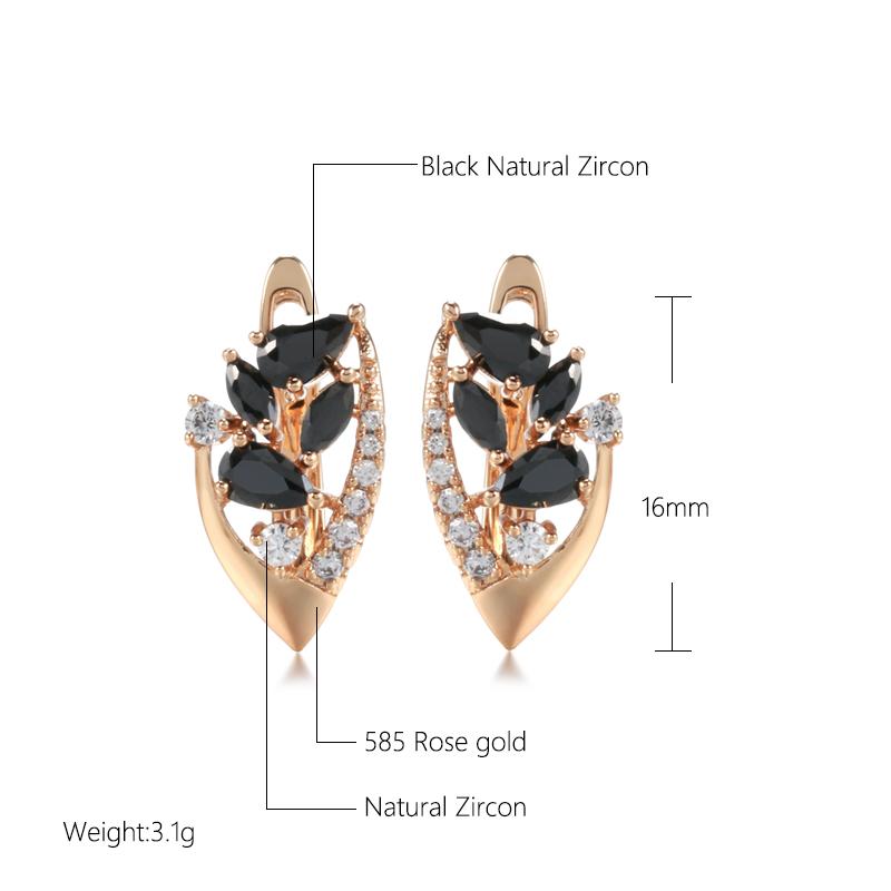 Kinel Shiny Black Zircon Rose Gold Color Drop Earrings For Women Luxury Fine Jewelry