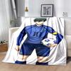 1pc Soccer Player Blue Kit Flannel Blanket Soft Warm Throw Blanket for Bedroom Living Room Bed Travel Camping Picnic Gift. MT71501140