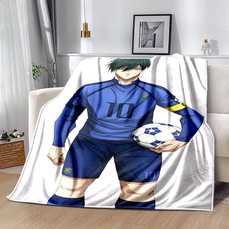 1pc Soccer Player Blue Kit Flannel Blanket Soft Warm Throw Blanket for Bedroom Living Room Bed Travel Camping Picnic Gift. MT71501140