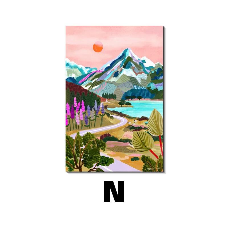 Colorful Travel Mountain City Canvas Painting Abstract Landscape Posters and Prints Wall Art Pictures for Home Living Room Decor