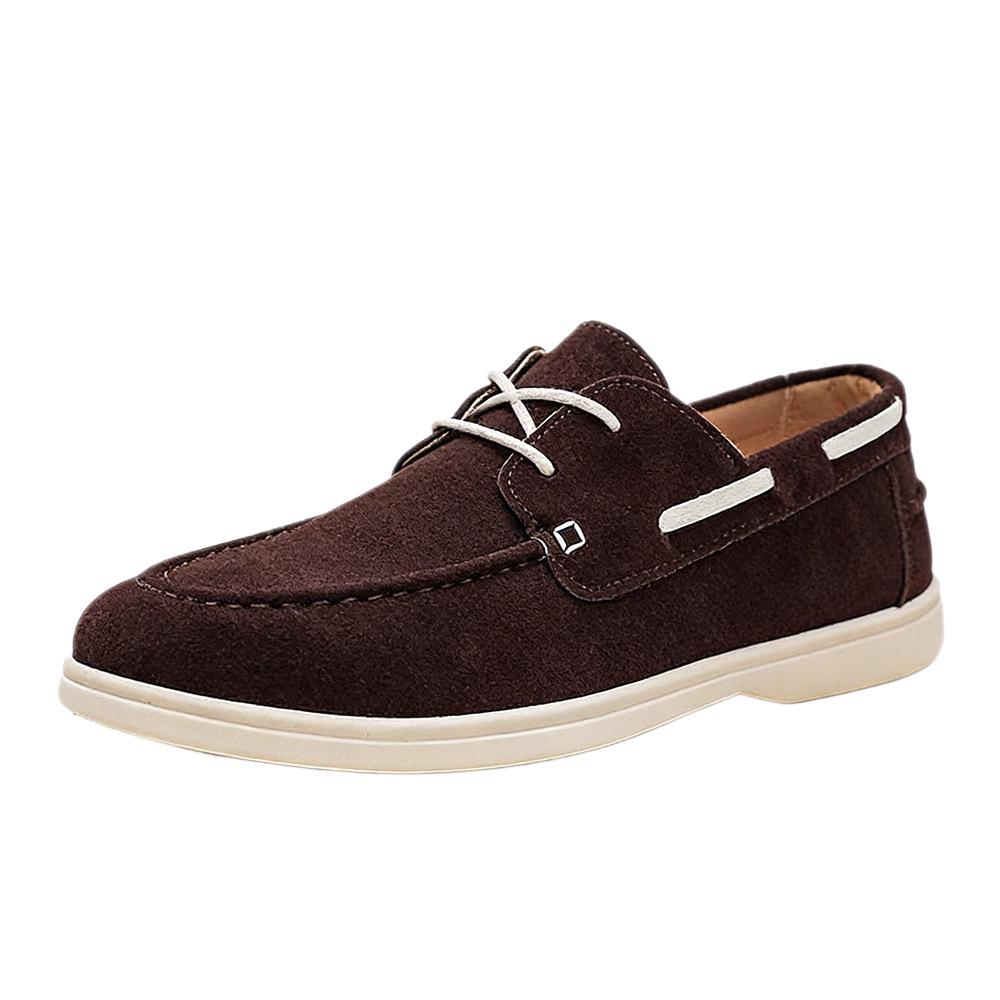 Men'S Pu Leather Driving Moccasins Round Toe Lace-Up Breathable Casual Loafers Soft Sole Low Top Comfortable Shoes Loafers Men