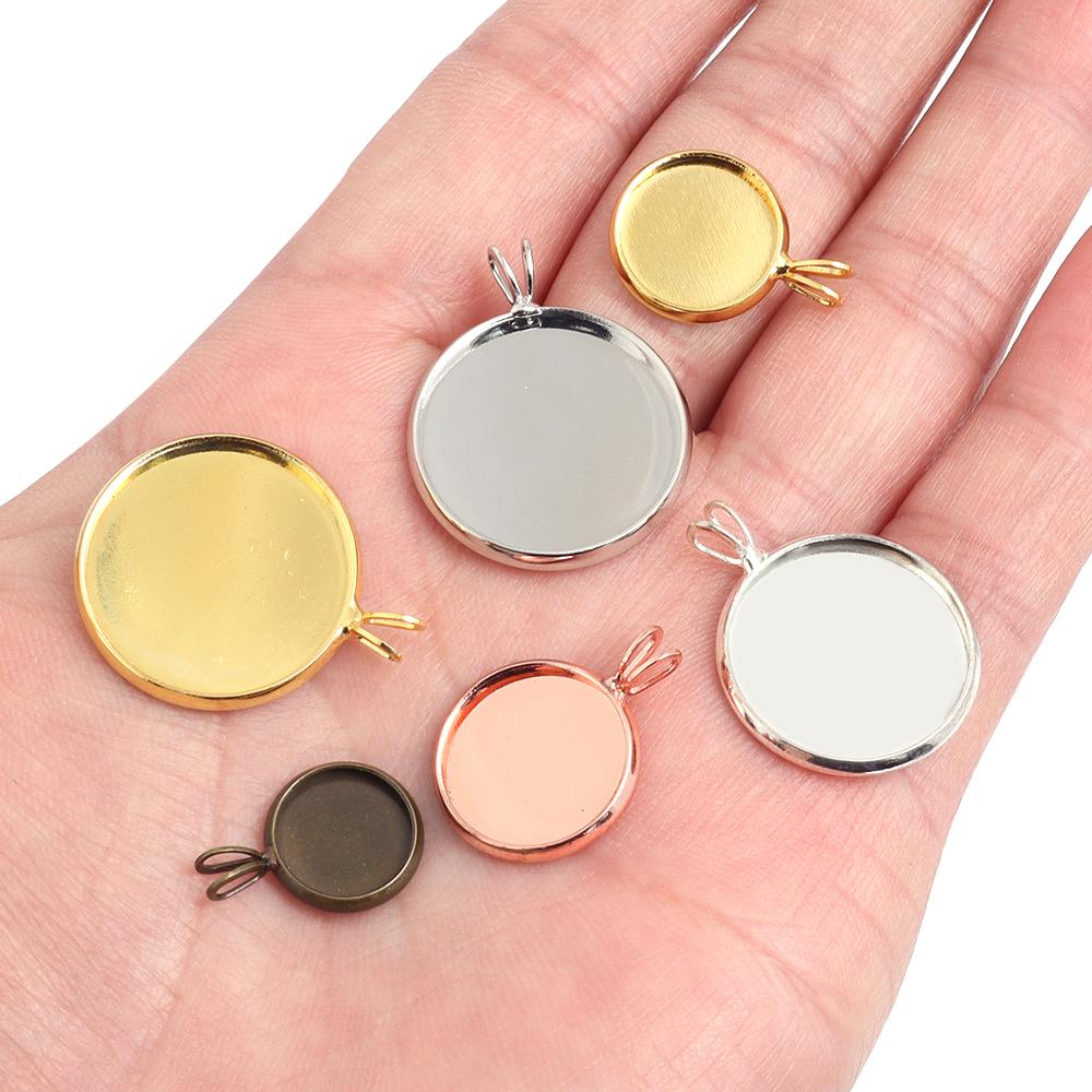 5 Pezzi/Lotto 10-20mm Ciondolo Rotondo in Rame Base Cabochon Vassoio Base Vuoto Charms Per Fai da Te Creazione Gioielli Accessori Collane