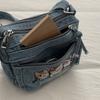 Washed Denim Crossbody Bag Adjustable Strap Messenger Bag Cat Embroidery Shoulder Bag  Ladies
