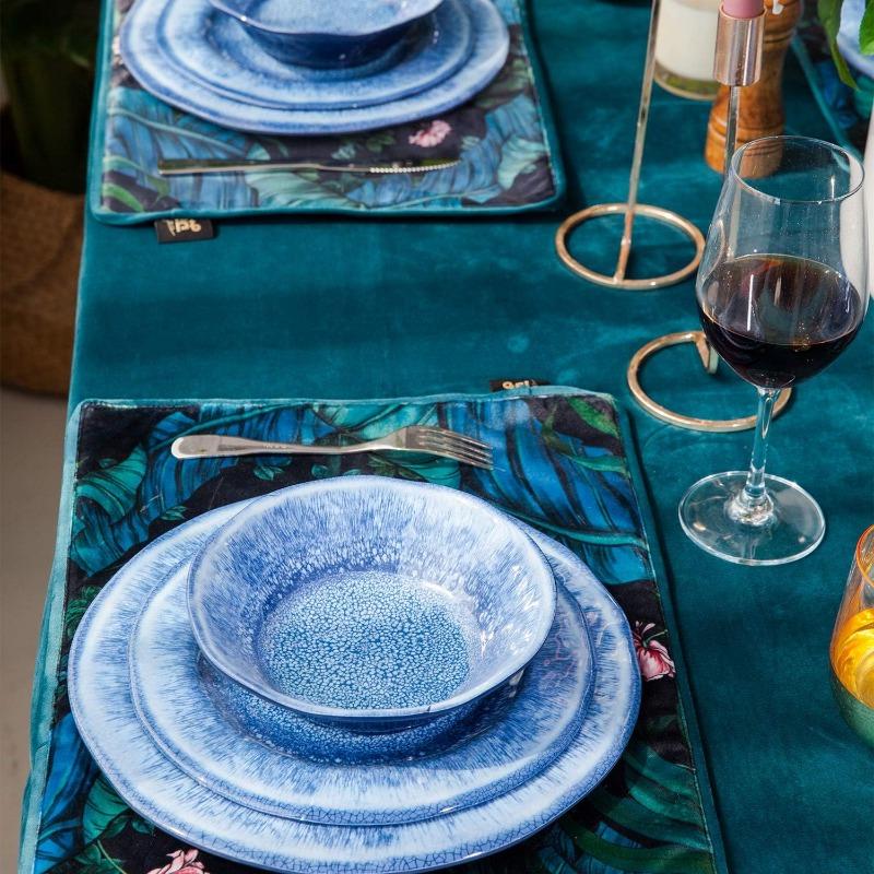 Set di Stoviglie in Melamina Blu da 12 Pezzi, Infrangibile e Lavabile in Lavastoviglie, Ideale per Uso Interno ed Esterno