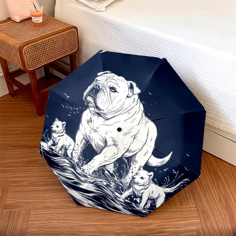 Bulldog  pattern, automatic folding umbrella, portable and foldable design, 8 ribs, a Christmas or birthday gift.