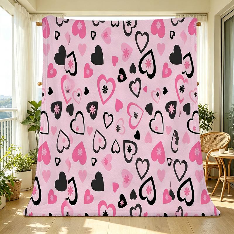 Heart Pattern Flannel Blanket Anti-Pilling Soft Warm Cozy Throw, Year-Round Use, Ideal for Postpartum Moms & Valentine's Home Gifts