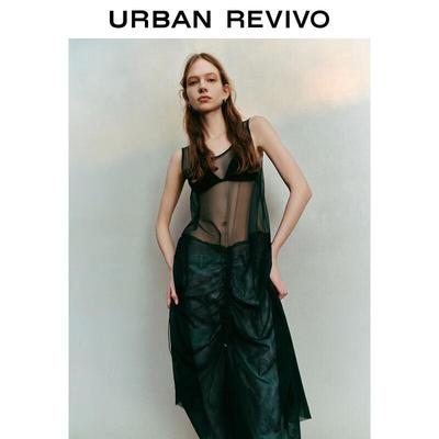 UR 2024 Spring Mesh Drawstring Sleeveless Dress